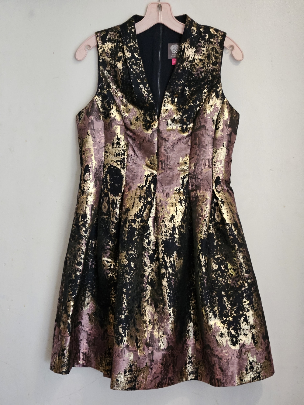 Vince Camuto Metallic Black, Pink and Gold Fit-and-Flare Dress - Picture 9 of 9